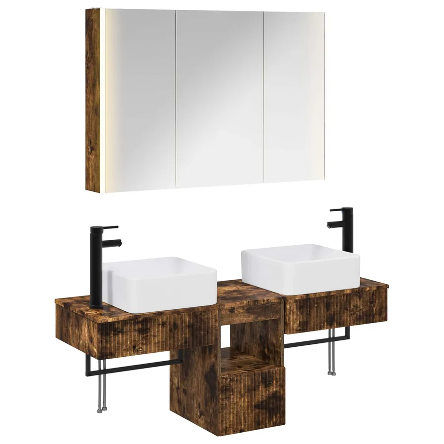 Ensemble d'armoire de salle de bain 4 pcs Chêne fumé - 2