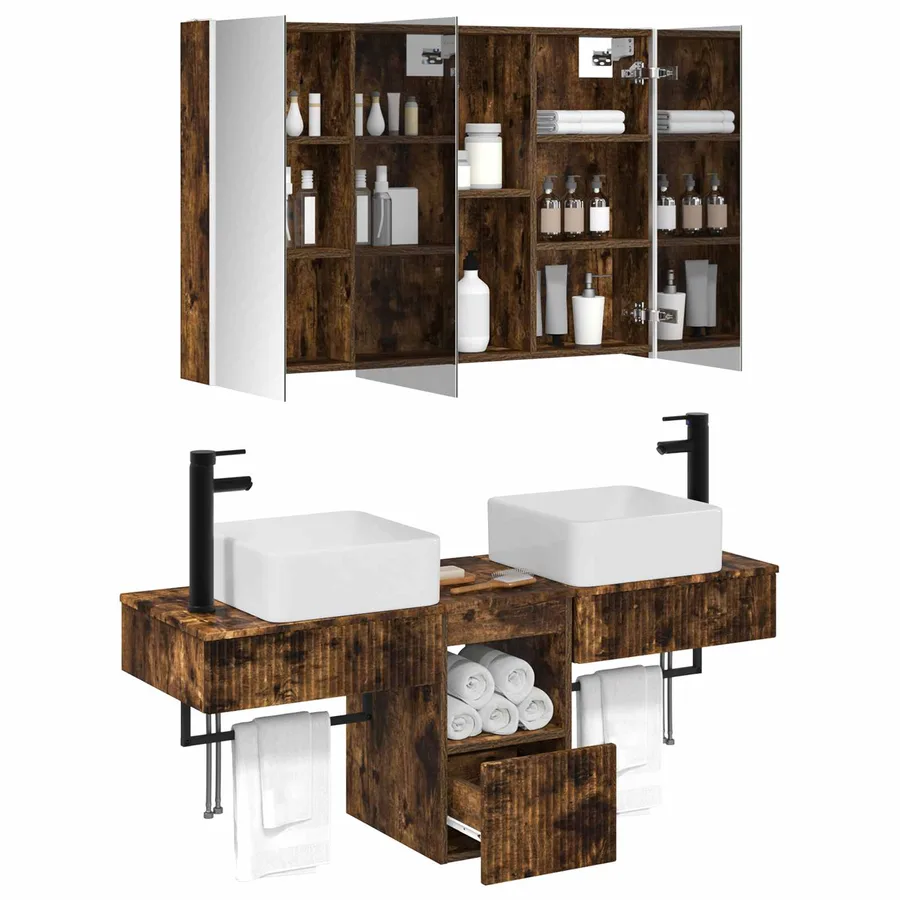 Ensemble d'armoire de salle de bain 4 pcs Chêne fumé - 3