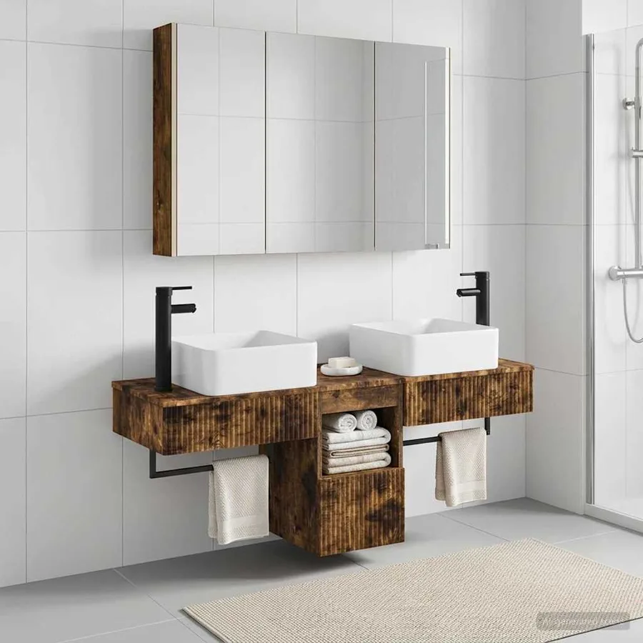 Ensemble d'armoire de salle de bain 4 pcs Chêne fumé - 4