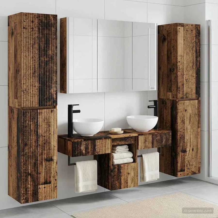 Ensemble de mobilier de salle de bain 6 pcs Bois ancien