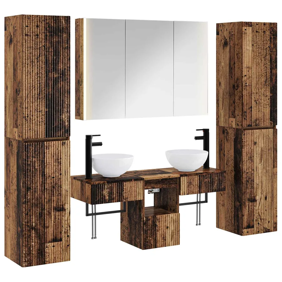 Ensemble de mobilier de salle de bain 6 pcs Bois ancien - 2