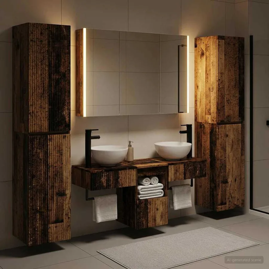 Ensemble de mobilier de salle de bain 6 pcs Bois ancien - 4