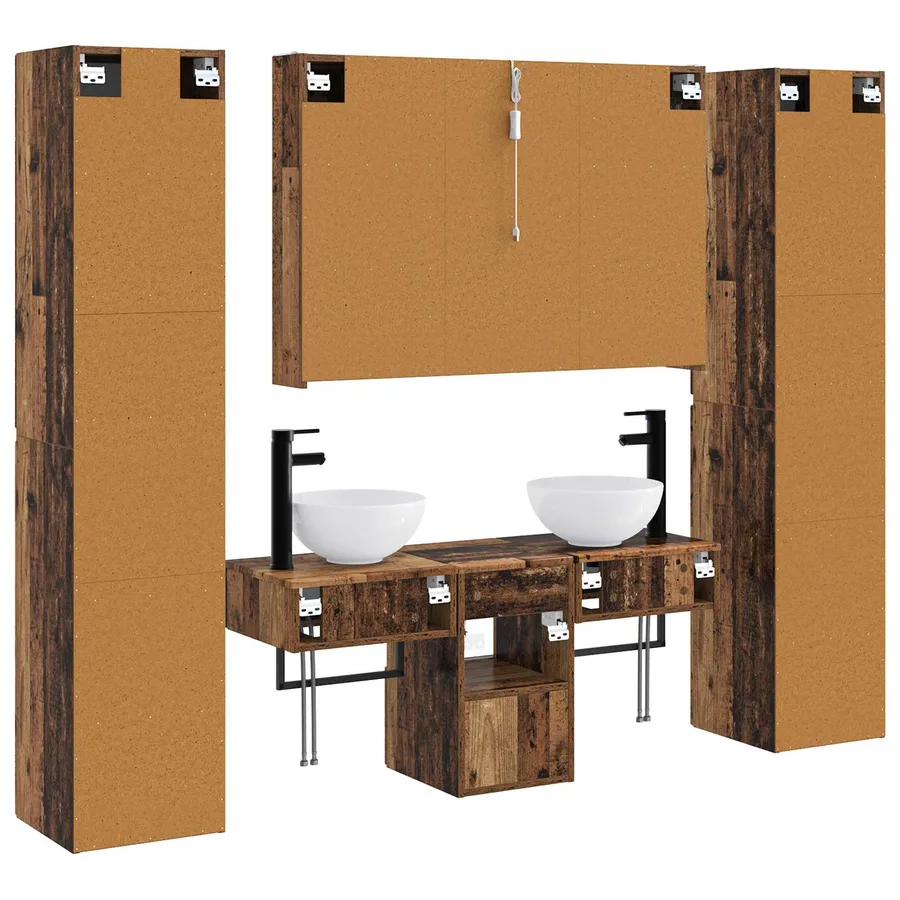 Ensemble de mobilier de salle de bain 6 pcs Bois ancien - 9