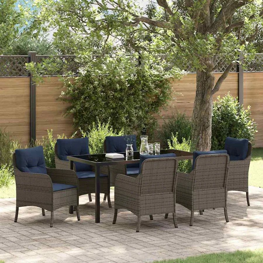 Ensemble de salle à manger pour jardin 7 pcs Gris polyrotin