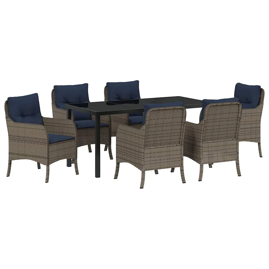 Ensemble de salle à manger pour jardin 7 pcs Gris polyrotin - 2