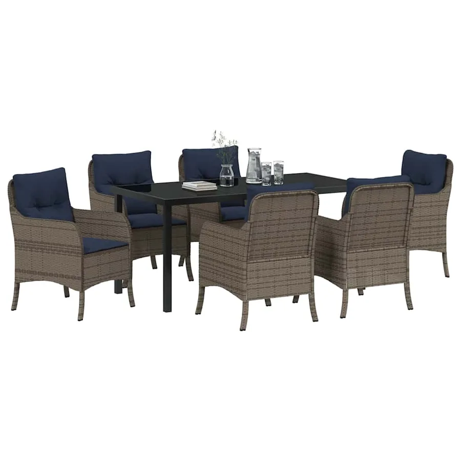 Ensemble de salle à manger pour jardin 7 pcs Gris polyrotin - 3