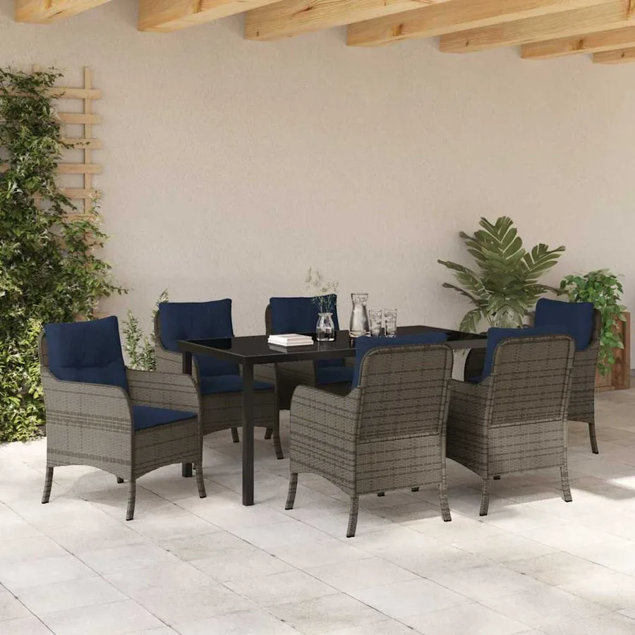 Ensemble de salle à manger pour jardin 7 pcs Gris polyrotin - 4