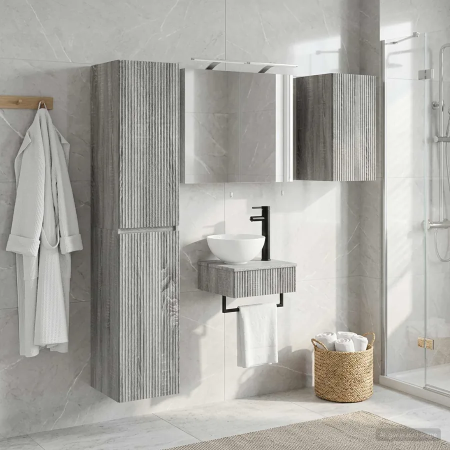 Ensemble de mobilier de salle de bain 5 pcs Sonoma gris