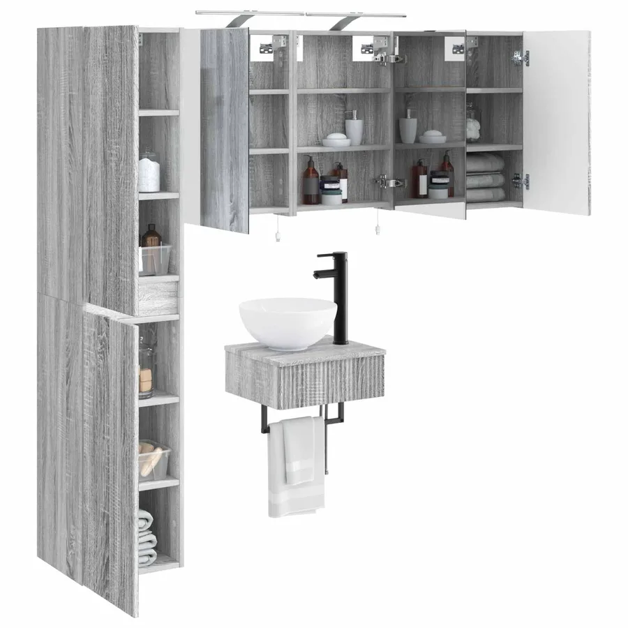 Ensemble de mobilier de salle de bain 5 pcs Sonoma gris - 3