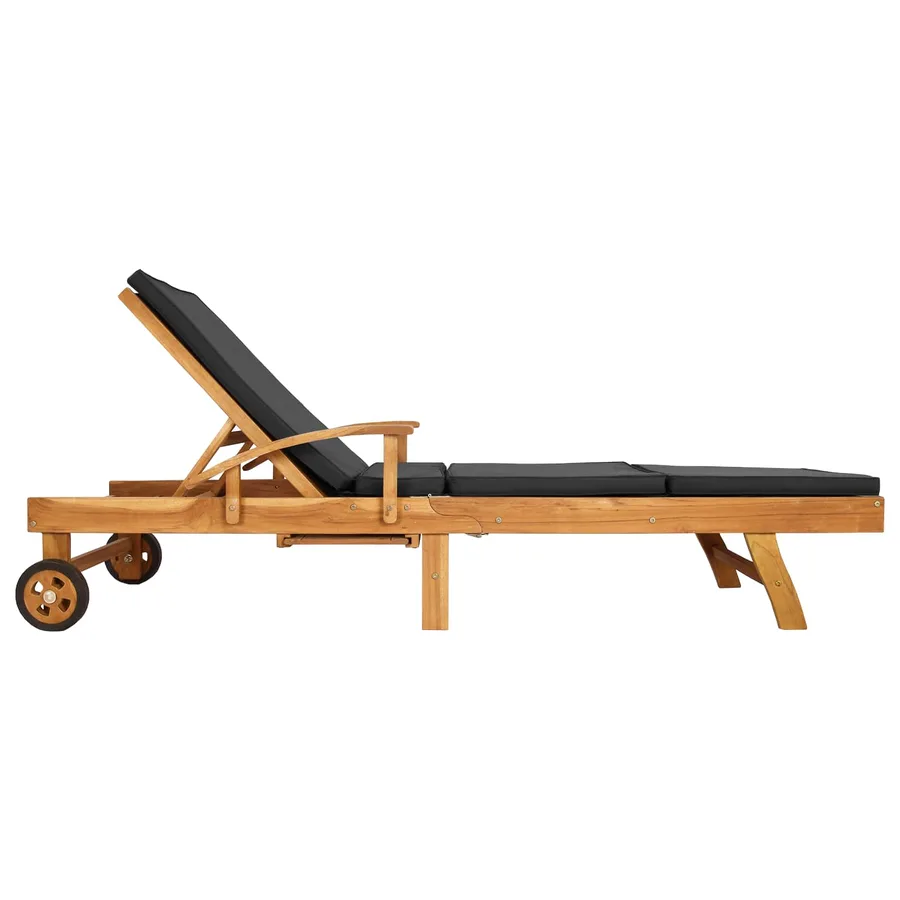Chaise longue avec coussin Bois de teck massif - 5