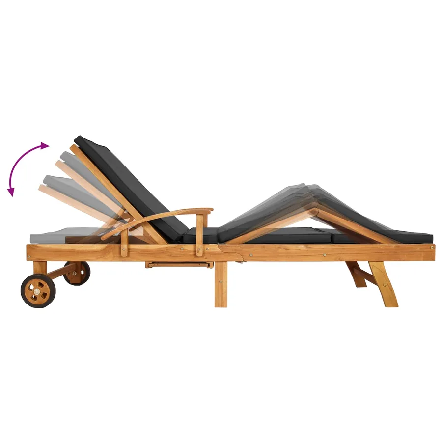 Chaise longue avec coussin Bois de teck massif - 9