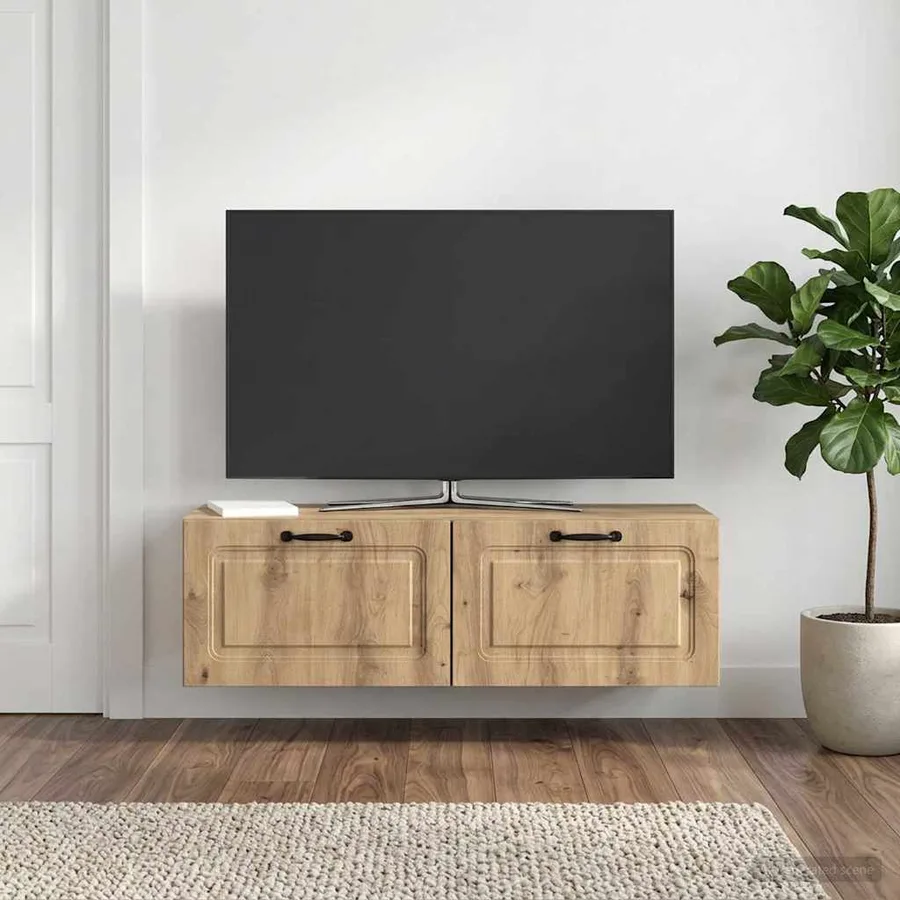 Meuble TV mural 98 x 31 x 30 cm Chêne artisanal - 4