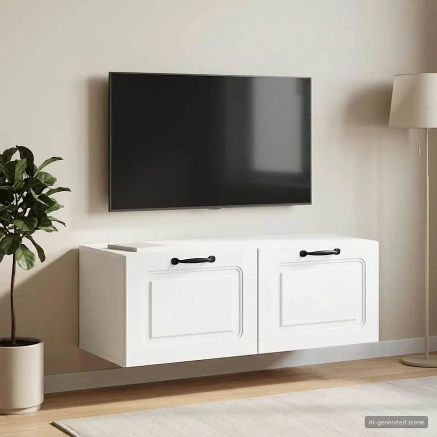 Meuble TV mural Blanc 78,5 x 41 x 30 cm Bois d'ingénierie - 4