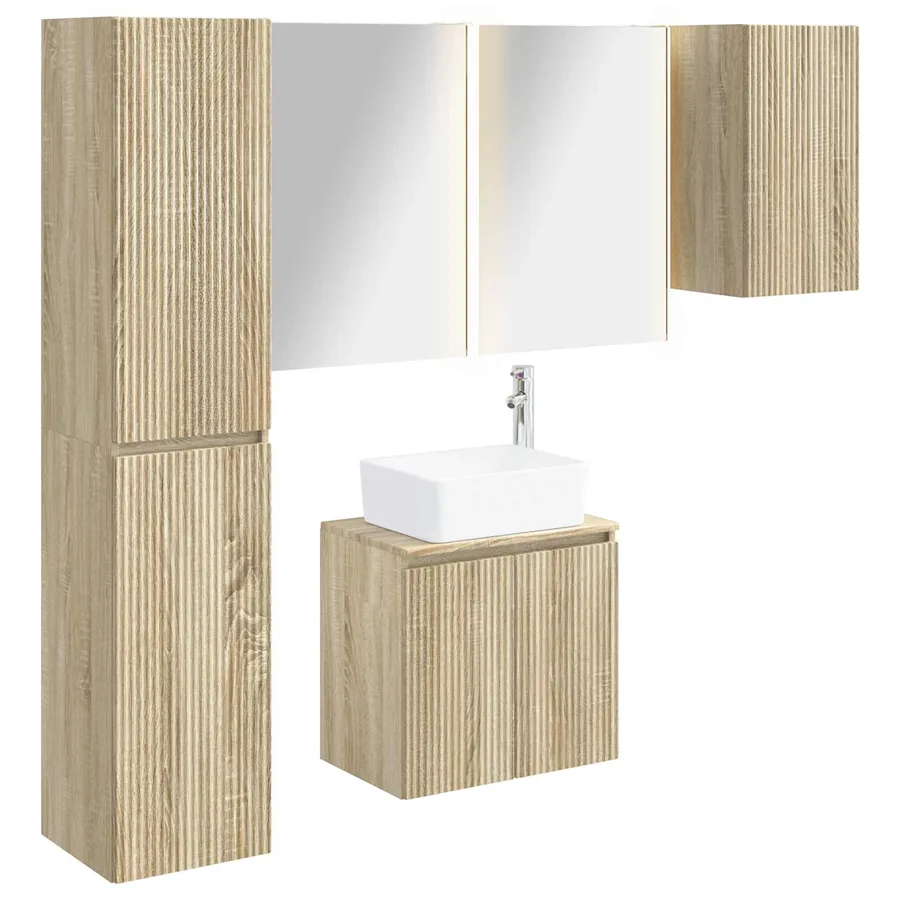 Ensemble d'armoire de salle de bain 5 pcs Chêne Sonoma - 2
