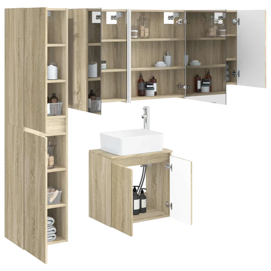 Ensemble d'armoire de salle de bain 5 pcs Chêne Sonoma - 3