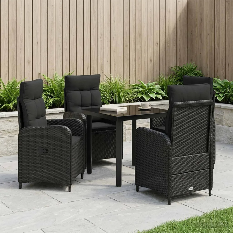 Ensemble de Tables Basses avec coussin avec oreiller 5 pcs Noir