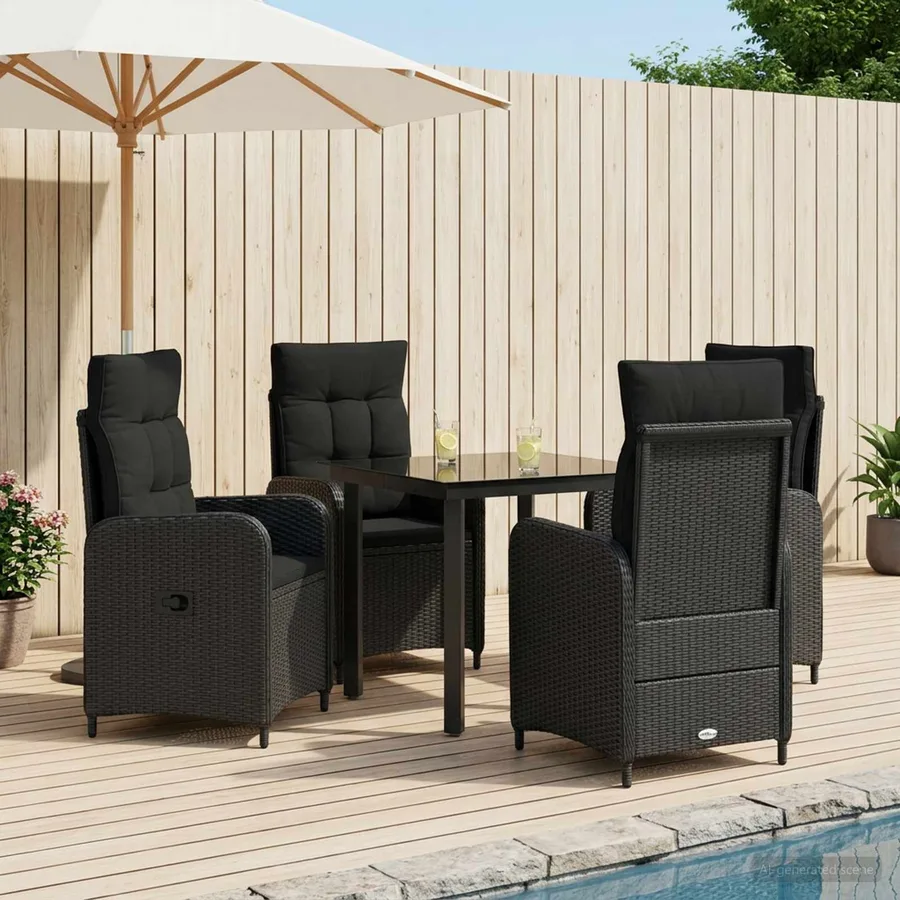 Ensemble de Tables Basses avec coussin avec oreiller 5 pcs Noir - 3