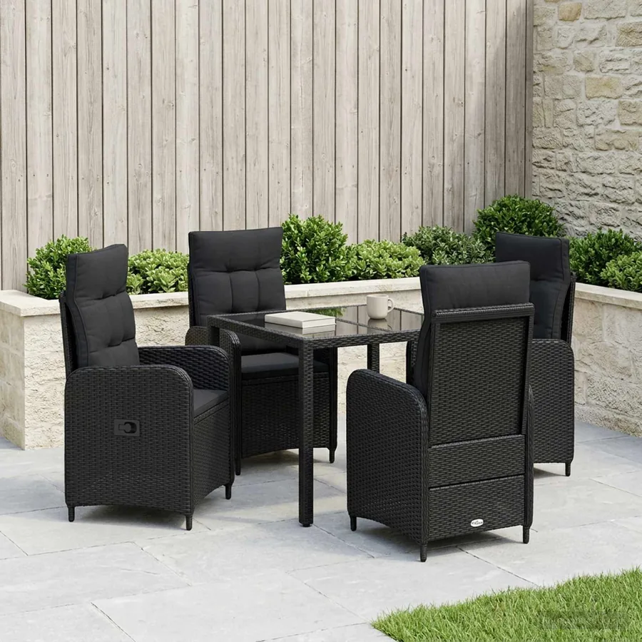 Ensemble de repas extérieur 5 pcs Noir 90 x 90 x 75 cm