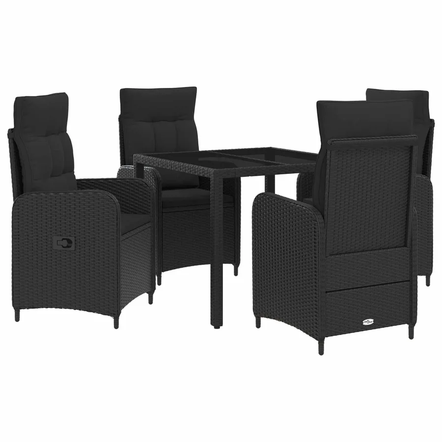 Ensemble de repas extérieur 5 pcs Noir 90 x 90 x 75 cm - 2