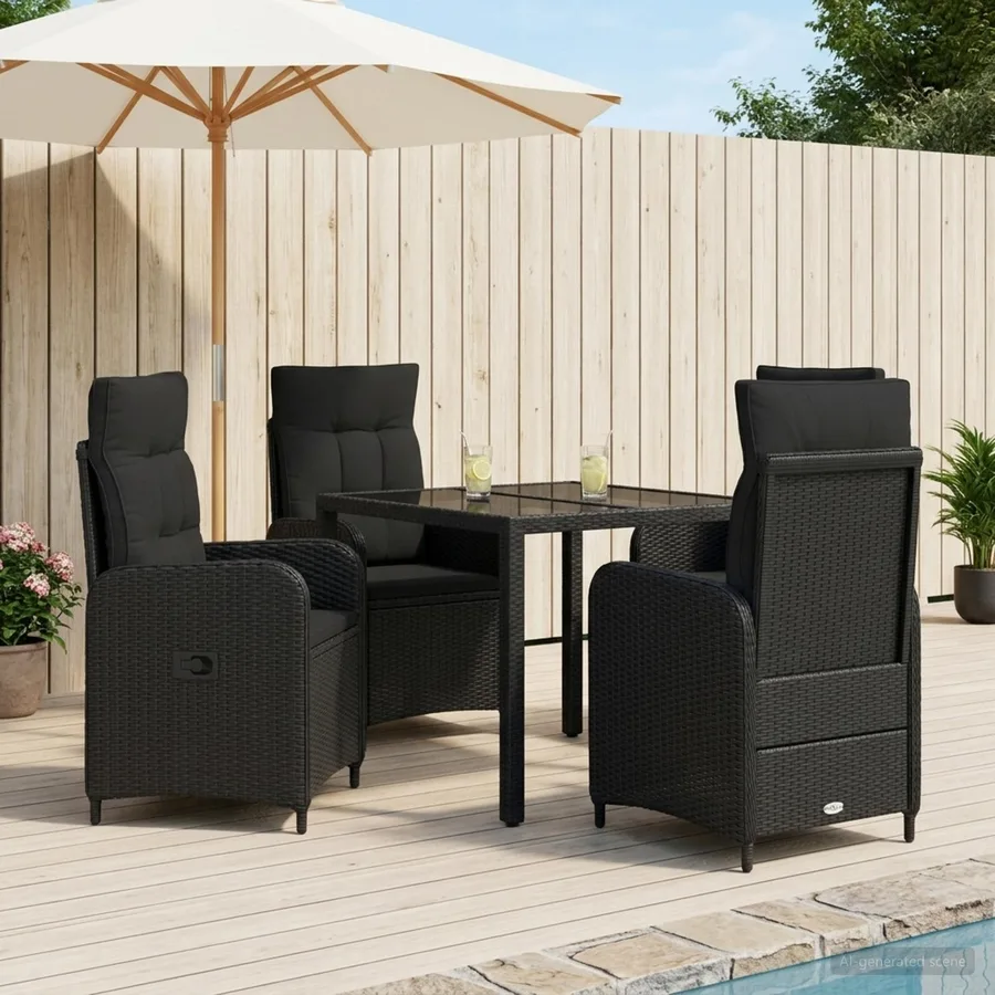 Ensemble de repas extérieur 5 pcs Noir 90 x 90 x 75 cm - 3