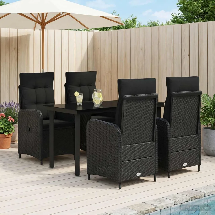 Ensemble de Tables Basses avec coussin avec oreiller 5 pcs Noir