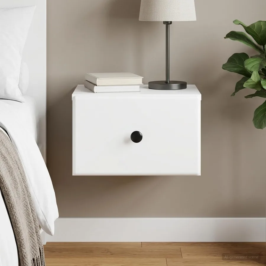 Cabinet de chevet mural avec tiroir Blanc 34,5 x 33 x 20 cm