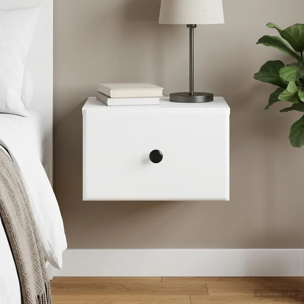 Cabinet de chevet mural avec tiroir Blanc 34,5 x 33 x 20 cm