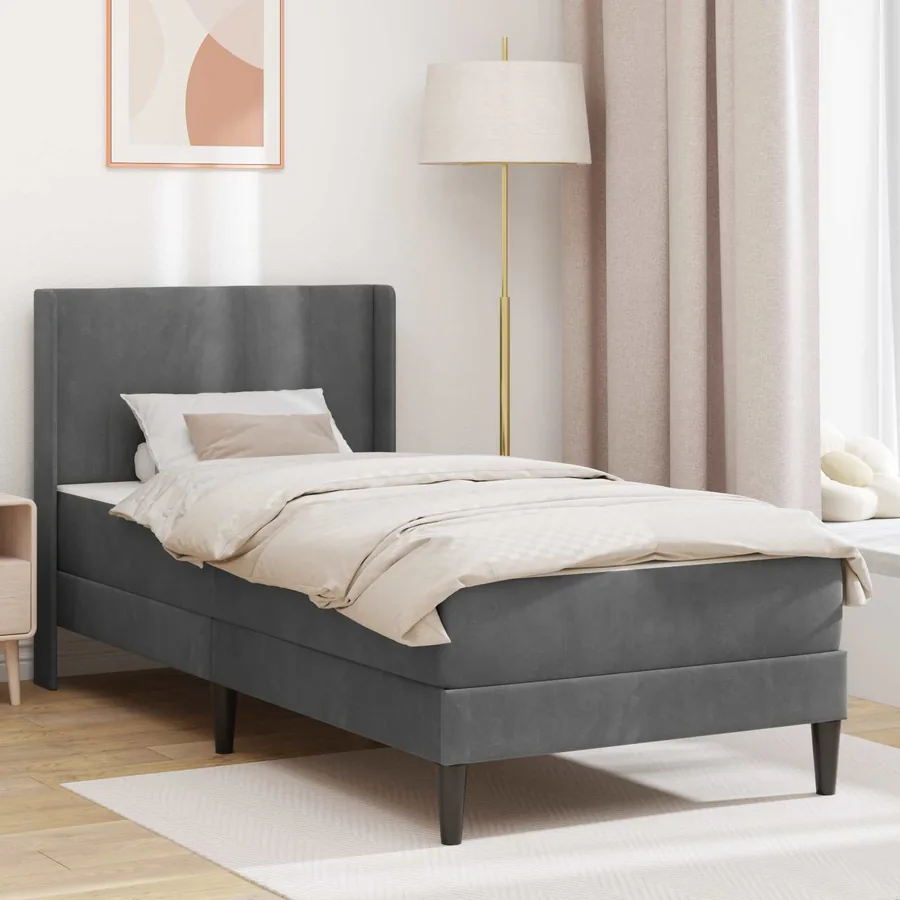 Cadre de lit avec matelas Gris foncé 90 x 200 cm Velours