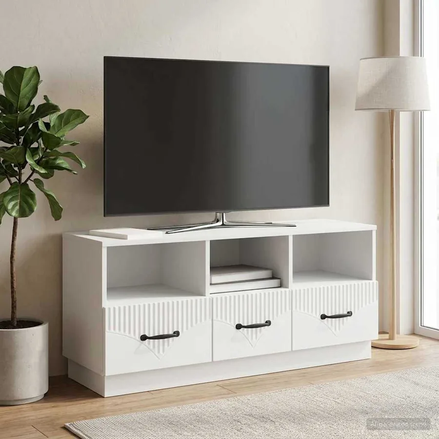 Meuble TV Blanc 102 x 34,5 x 47 cm Bois d'ingénierie