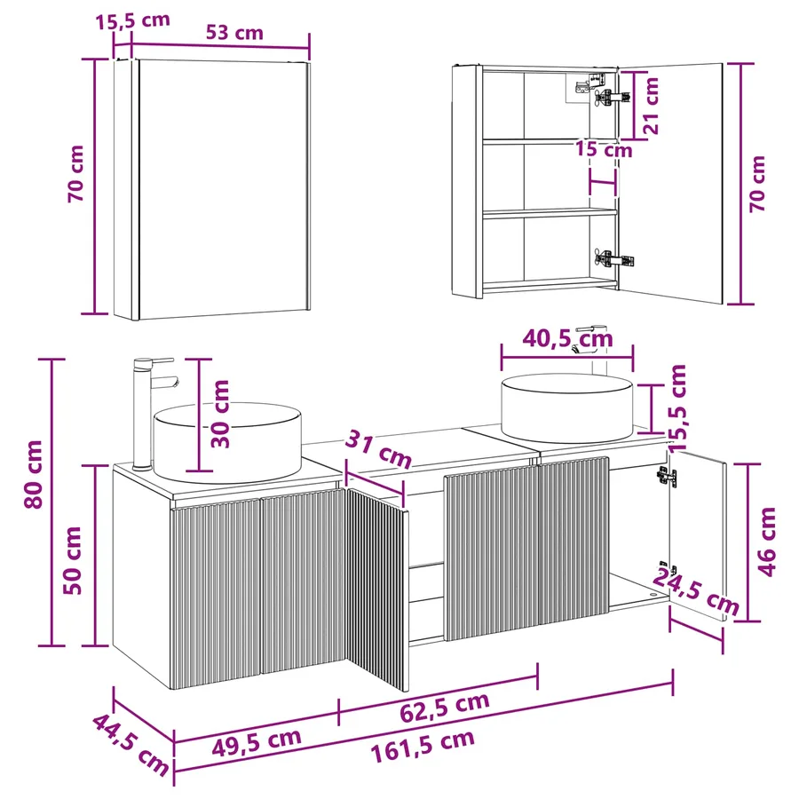 Ensemble d'armoire de salle de bain 5 pcs Blanc - 14