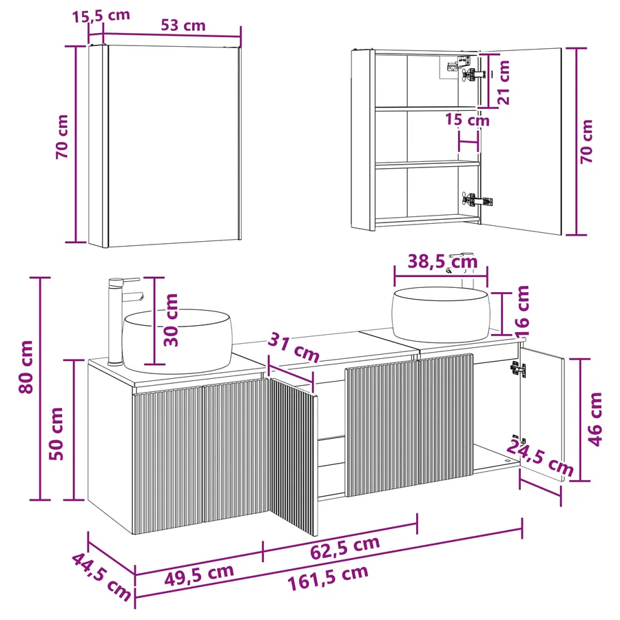 Ensemble d'armoire de salle de bain 5 pcs Blanc - 14