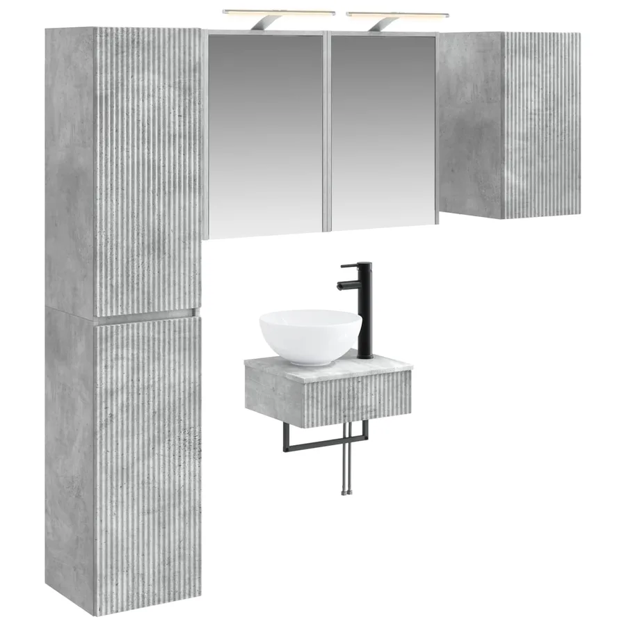 Ensemble de mobilier de salle de bain 5 pcs Gris béton - 2