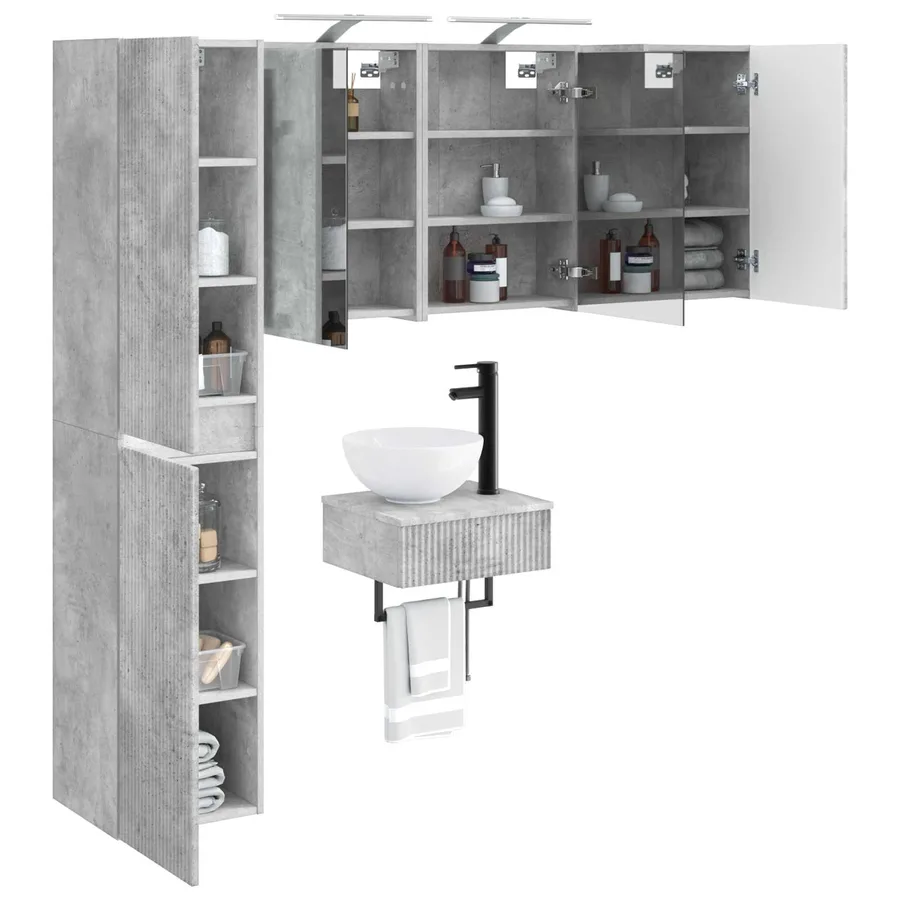 Ensemble de mobilier de salle de bain 5 pcs Gris béton - 3
