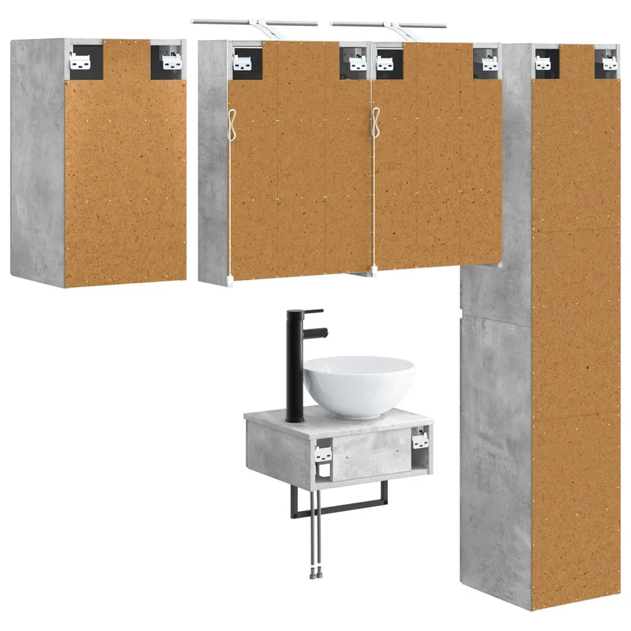 Ensemble de mobilier de salle de bain 5 pcs Gris béton - 9