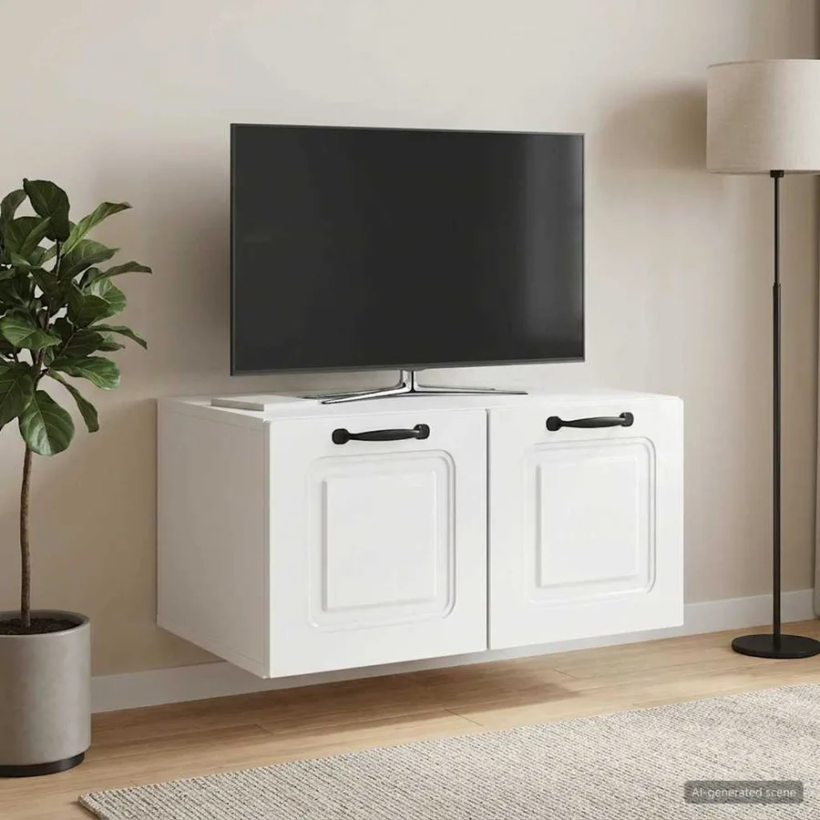 Meuble TV mural Montage mural Blanc brillant 59,5 x 41 x 30 cm - 4