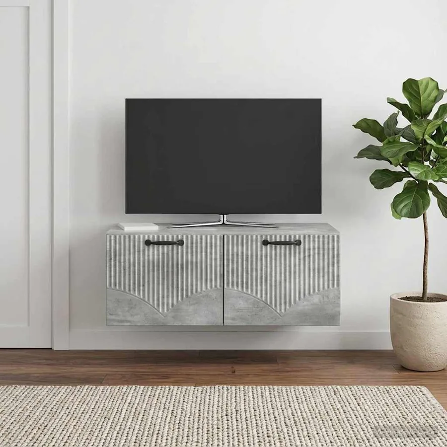 Meuble TV mural Gris béton 78,5 x 41 x 30 cm Bois d'ingénierie