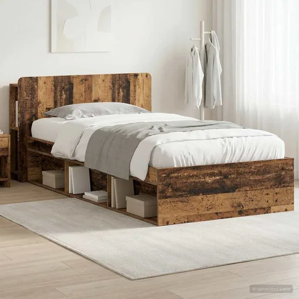 Cadre de lit avec rangement Bois ancien 90 x 190 cm