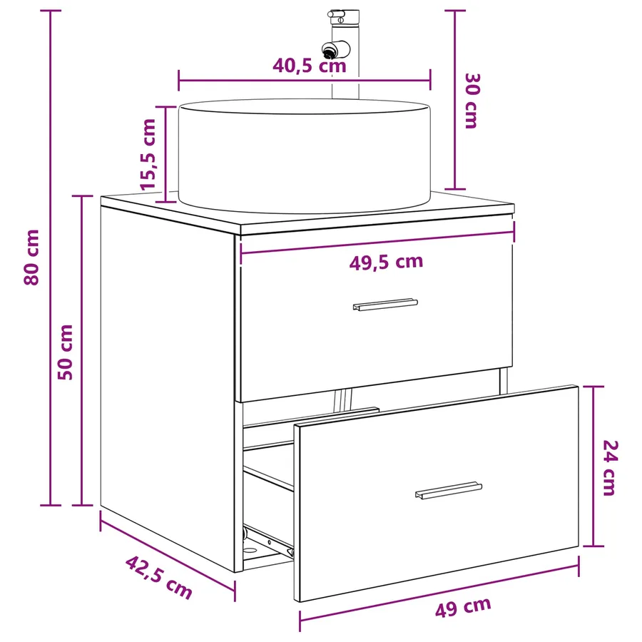 Vanité de lavabo mural Blanc 49,5 x 44,5 x 65,5 cm - 9