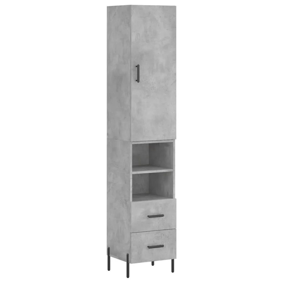 Buffet haut Gris béton 34,5x34x180 cm Bois d'ingénierie - 2