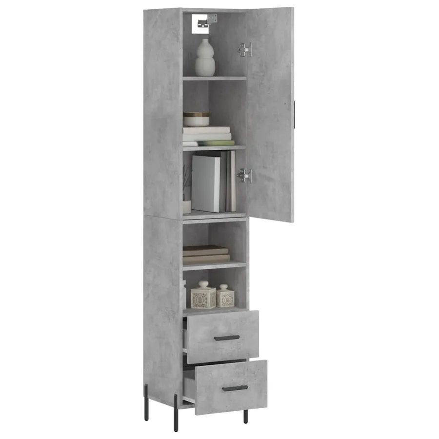 Buffet haut Gris béton 34,5x34x180 cm Bois d'ingénierie - 3