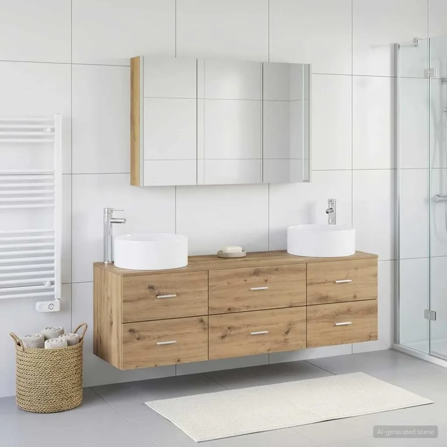 Ensemble de mobilier de salle de bain 4 pc Chêne artisanal