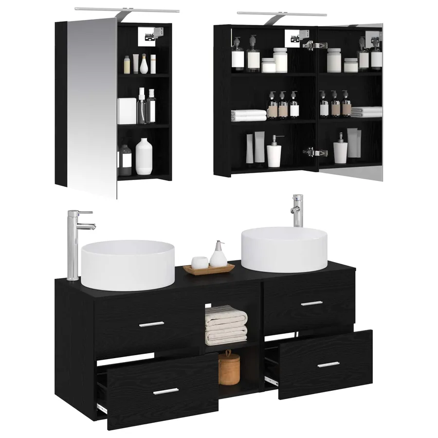 Ensemble de mobilier de salle de bain 5 pcs Chêne noir - 3