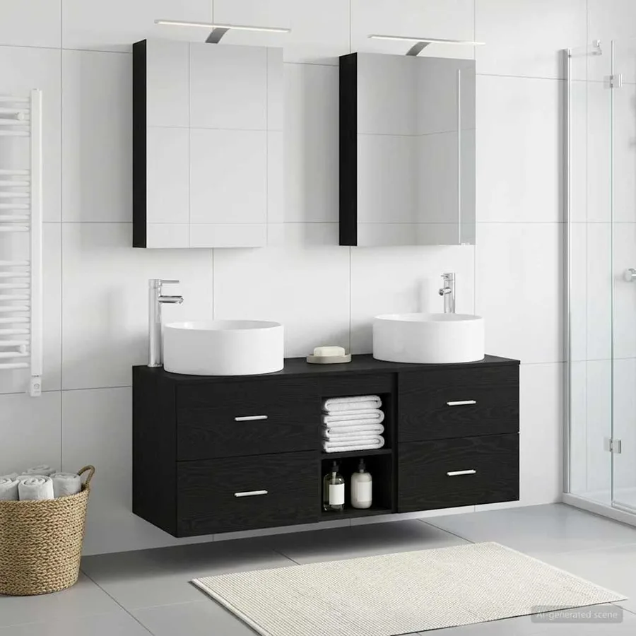 Ensemble de mobilier de salle de bain 5 pcs Chêne noir - 4