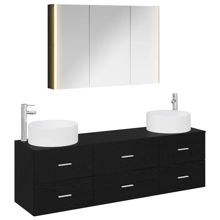Ensemble de mobilier de salle de bain 4 pcs Chêne noir - 2