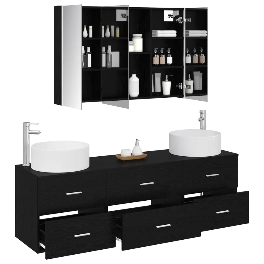 Ensemble de mobilier de salle de bain 4 pcs Chêne noir - 3