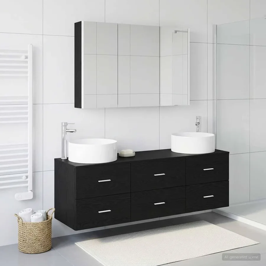 Ensemble de mobilier de salle de bain 4 pcs Chêne noir - 4