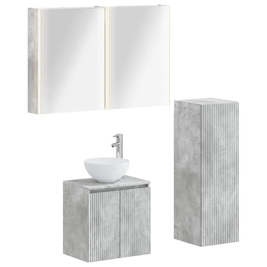 Ensemble de mobilier de salle de bain 4 pcs Gris béton - 2