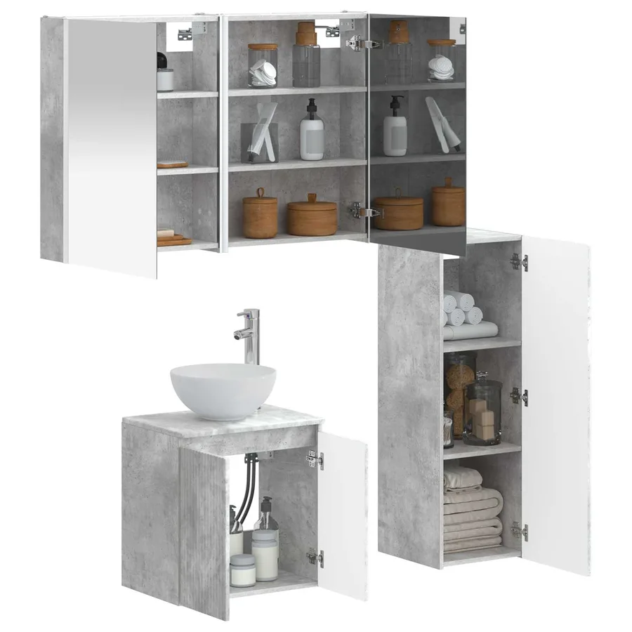 Ensemble de mobilier de salle de bain 4 pcs Gris béton - 3