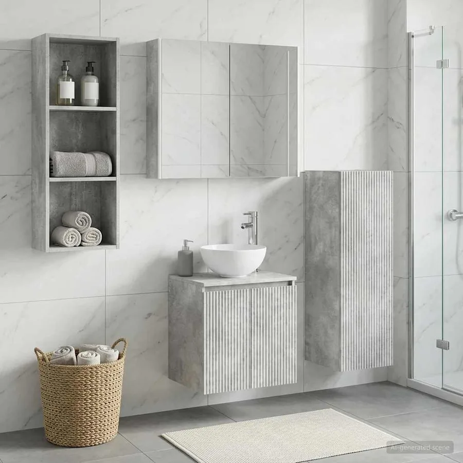 Ensemble de mobilier de salle de bain 4 pcs Gris béton - 4