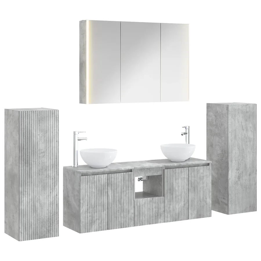 Ensemble de mobilier de salle de bain 6 pcs Gris béton - 2
